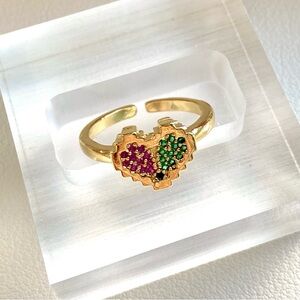 Gold Heart Ring with Pink and Green Stones
